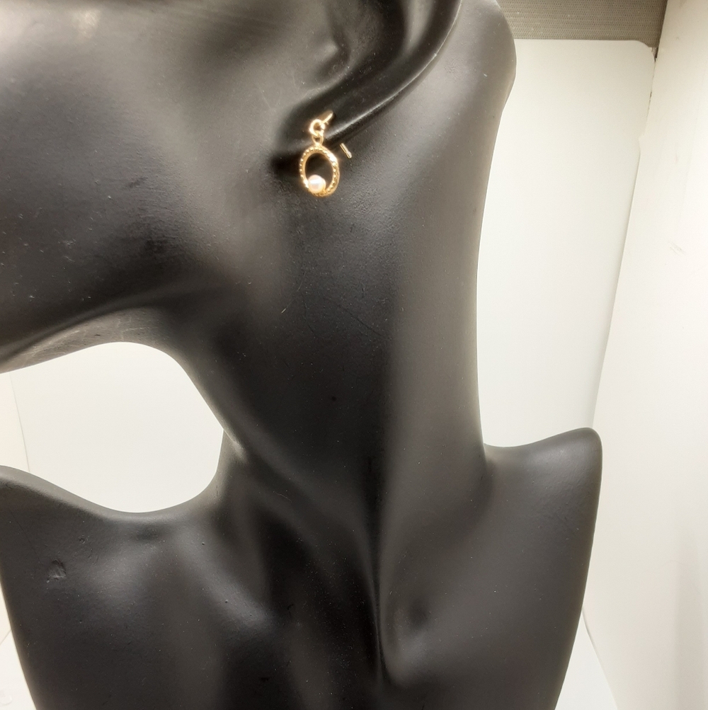 Unique 14K Gold Small Pearl Dangle Stud Earrings